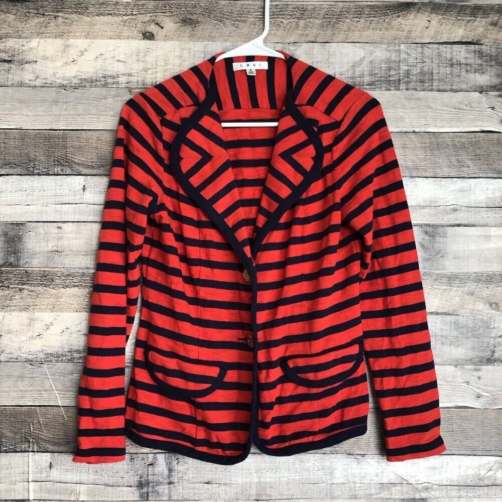 CAbi Womens Striped Yacht Club Blazer Jacket Sz S Red Navy Nautical Style# 224